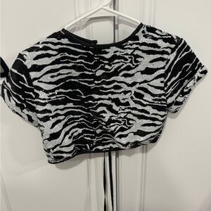 Lioness Black and White Fitted Crop T-Shirt